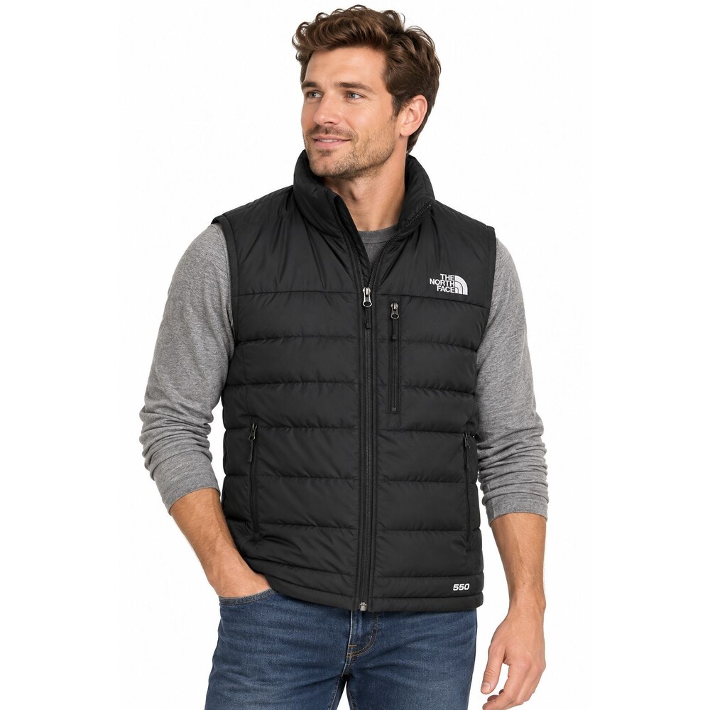 Men's North Face Down Puffer Vest Size Medium Black 550 Full Zip Coat Jacket